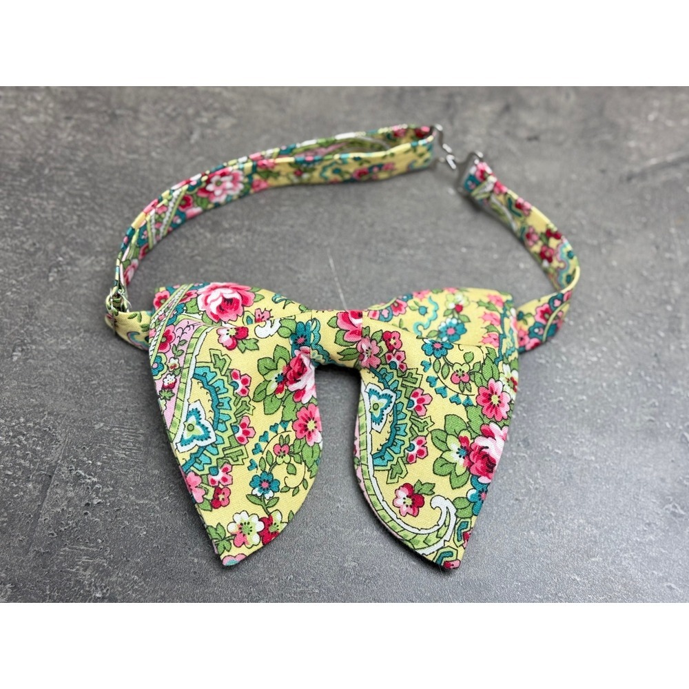 Oversized Yellow Floral Bow tie‎ Roses Vintage style 70s Wedding Prom Gift 4 Him